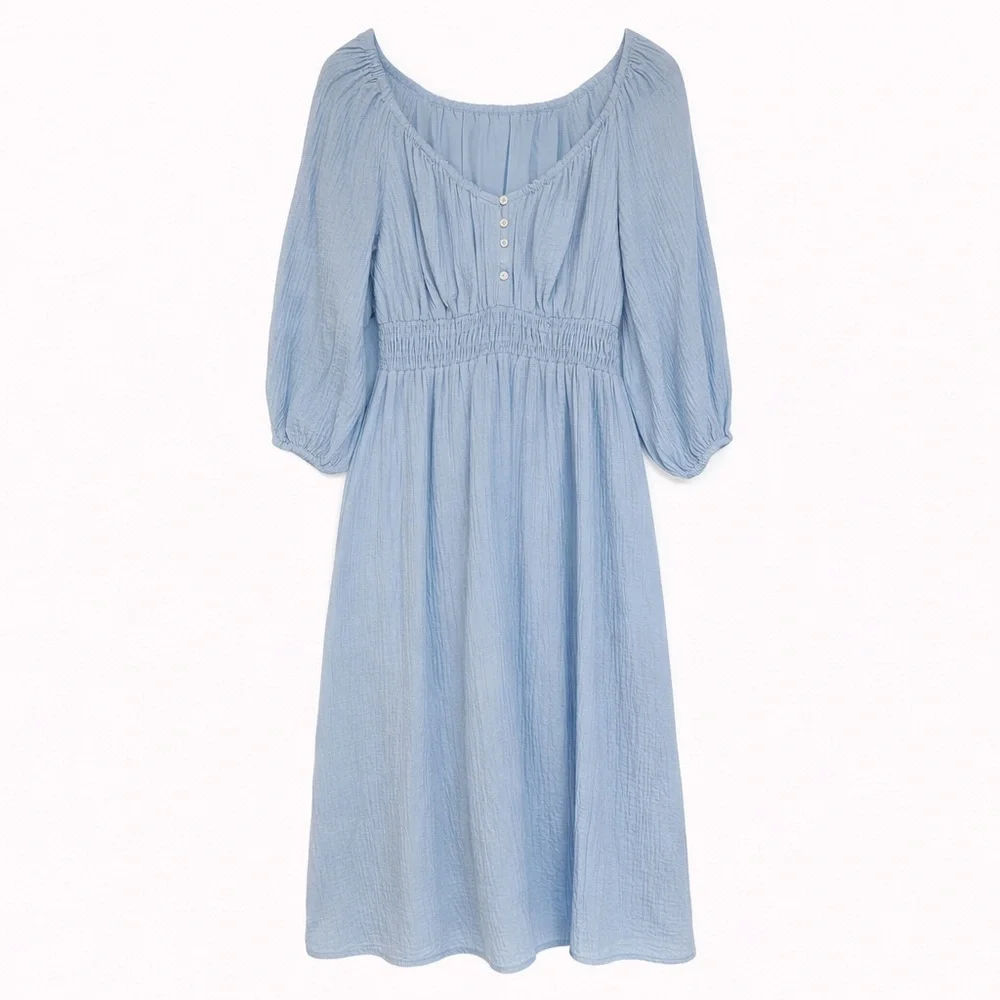 J.Crew Blue Cotton Maxi Dress | Size Small | Lined Smocked Waist | NWOT - Picture 2 of 12